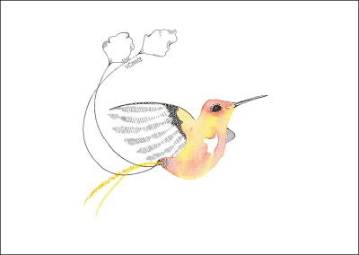 Carte postale Envol jaune - Colibri à raquettes