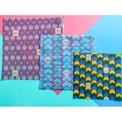 Emballage végétal réutilisable X 3 (S+M+L), motifs Graphique