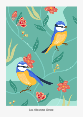 Carte postale A5 Mésanges bleues