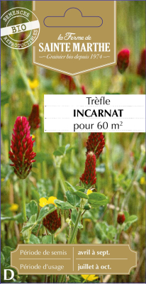 Graines Bio Engrais vert - Trèfle Incarnat annuelle 60 m²
