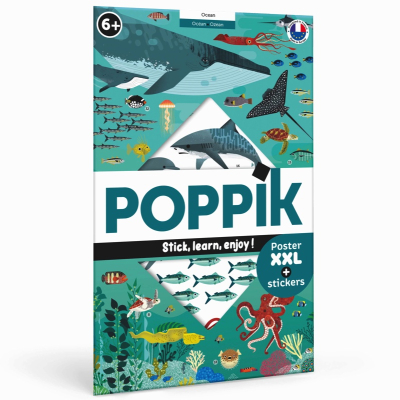 Poster pédagogique 59 stickers - Animaux des mers