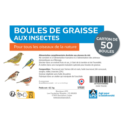 Carton de 50 boules de graisse aux insectes sans suif