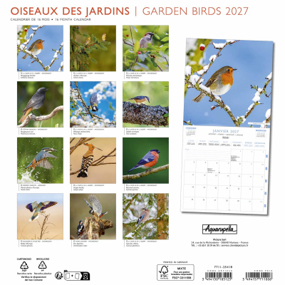 Calendrier 2027 Oiseaux des jardins 30 x 30 cm