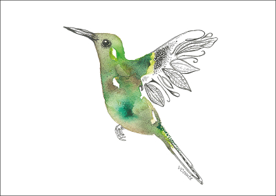 Carte postale Envol vert - Colibri