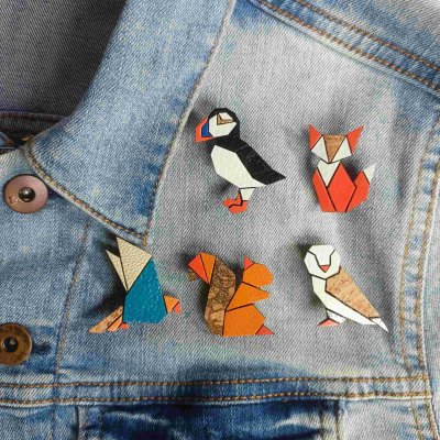 Broche cuir végétal - Coline la chouette