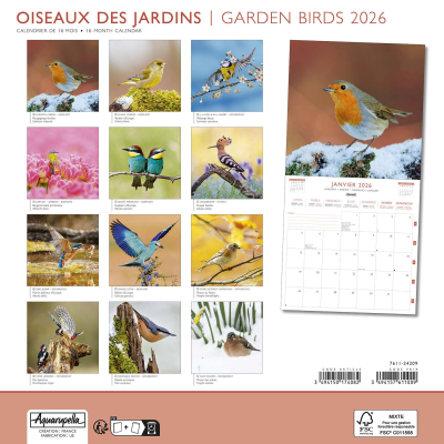 Calendrier 2026 Oiseaux 30 x 30 cm