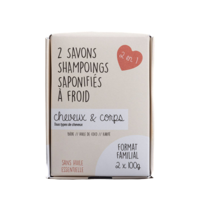 Lot de 2 savons shampoings solides corps et cheveux mixtes