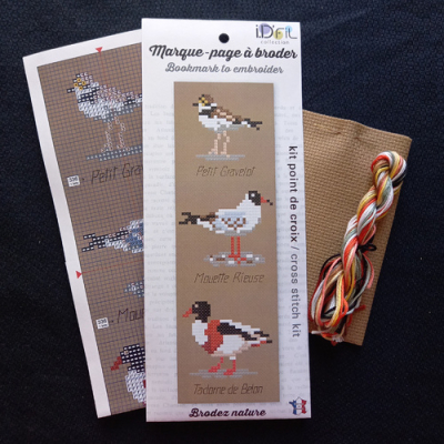 Kit broderie Marque page, Petit Gravelot, Mouette rieuse et Tadorne