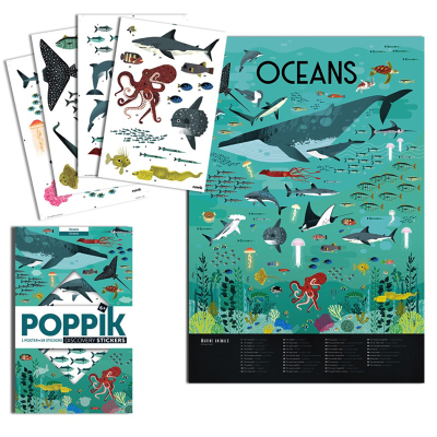 Poster pédagogique 59 stickers - Animaux des mers