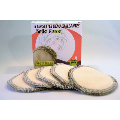 Lingettes démaquillantes en coton Bio, lot de 5