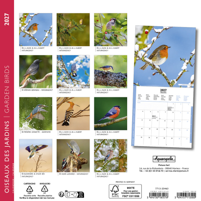 Calendrier 2027 Oiseaux des jardins 16,5 x 16,5 cm