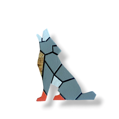 Broche cuir végétal - Alpha le loup