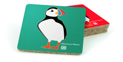 Sous-verre LPO Macareux, bois vert canard