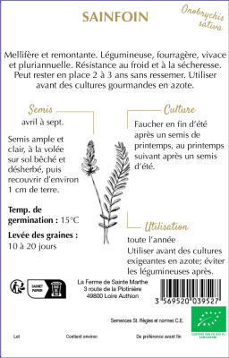 Graines Bio Engrais vert - Sainfoin Vivace 10 m²