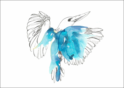 Carte postale Envol bleu - Martin pêcheur 