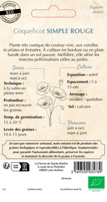 Graines Bio Coquelicot Rouge