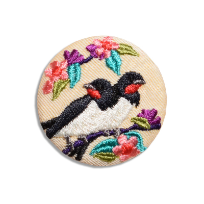 Broche brodée - Couple Hirondelles rustiques