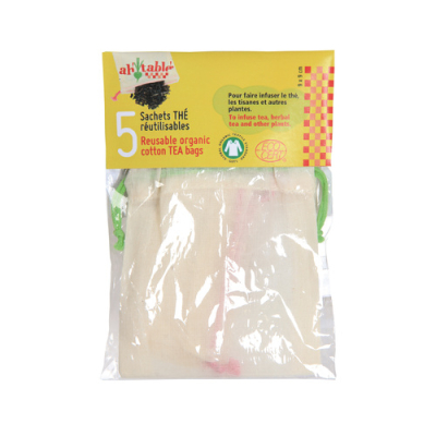 Sachets à thé réutilisables en coton bio, lot de 5