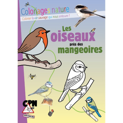 Coloriage Nature les oiseaux près des mangeoires