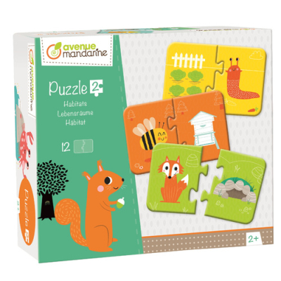 Boîte de 12 puzzles 2 pièces, les habitats