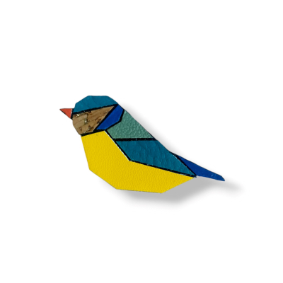 Broche cuir végétal - Solange la mésange bleue