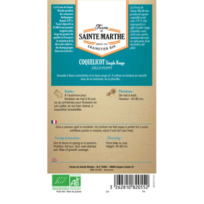 Graines Bio Coquelicot Rouge