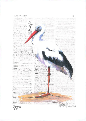 Carte postale collection d'art - Cigogne blanche