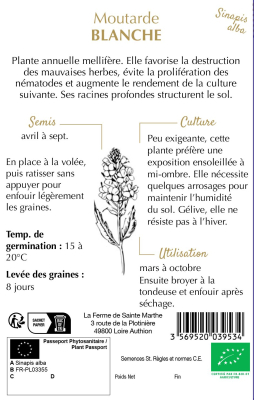 Graines Bio Engrais vert - Moutarde blanche 60 m²