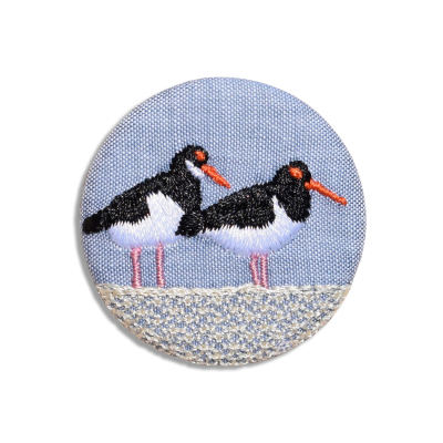 Broche brodée - Couple Huîtriers pie