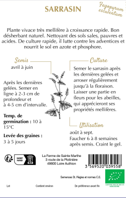 Graines Bio Engrais vert - Sarrasin Vivace 30 m²