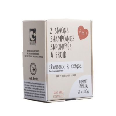Lot de 2 savons shampoings solides corps et cheveux mixtes
