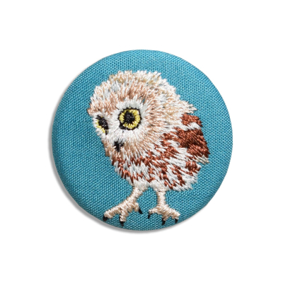 Broche brodée - Chevêche d'Athéna