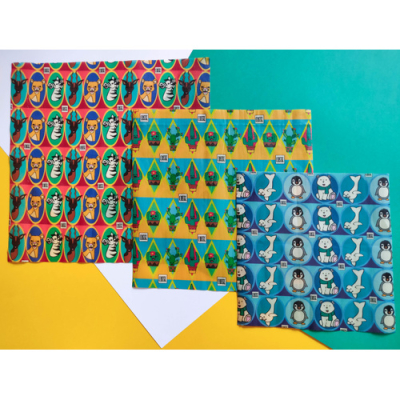 Emballage végétal réutilisable X 3 (S+M+L), motifs Enfants