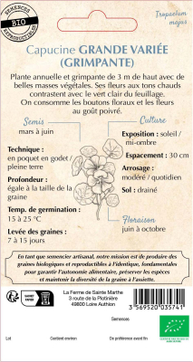 Graines Bio Capucine grande variée grimpante