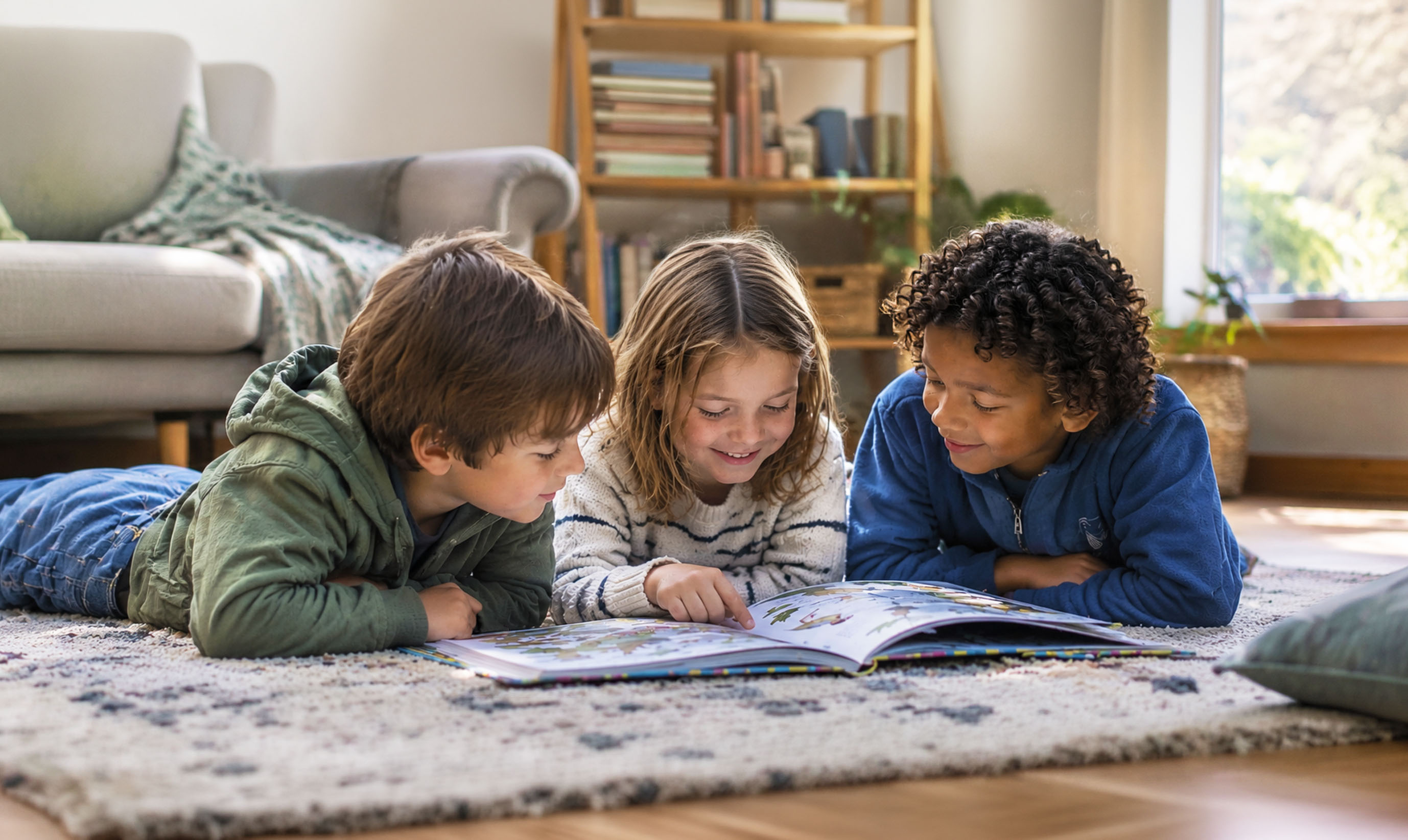 Livres jeunesse - 3 enfants en train de lire un livre