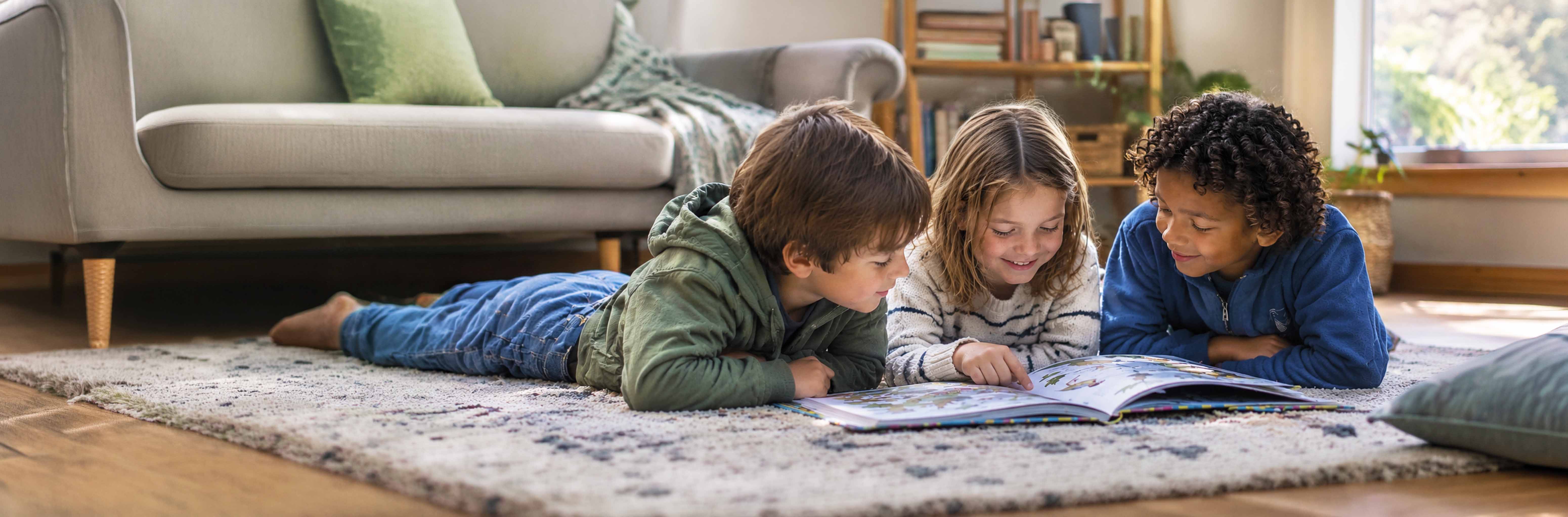 Livres jeunesse - 3 enfants en train de lire un livre